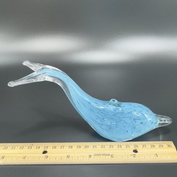 Venetian Art Glass Dolphin Fish Figurine Paperweight Blue Clear Edges Italian - Picture 3 of 12